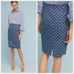 Anthropologie Polka Dot Chambray Pencil Skirt by Isla Maude (NWT)